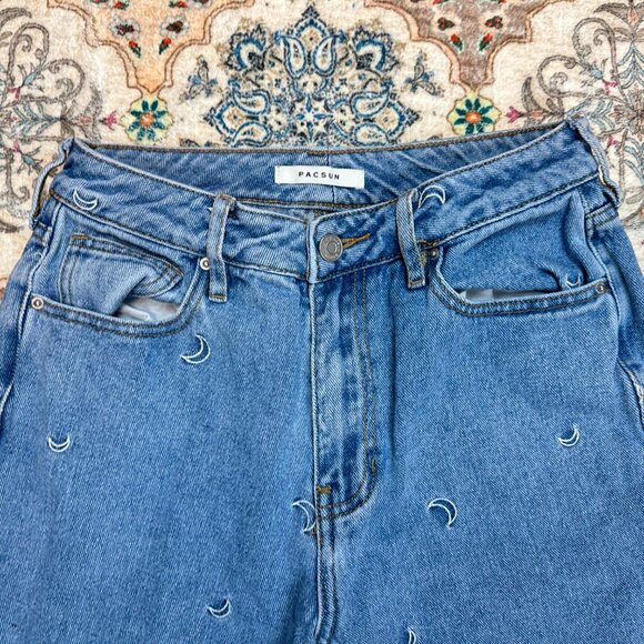 PACSUN Jeans Women size 26 MOM High Rise Waisted Embroidered Crescent Moons - Picture 5 of 7
